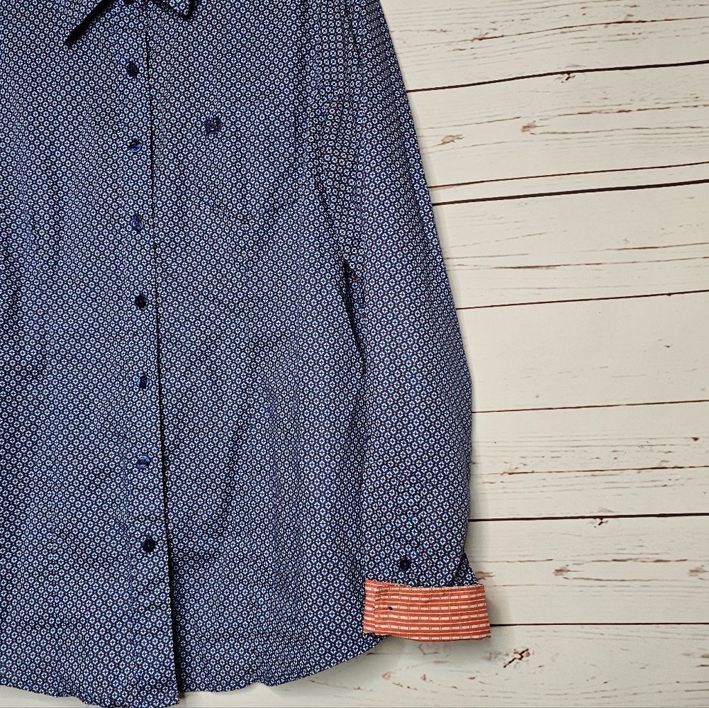 Cinch Blue and Orange Pattern Western Button Down Shirt - Picture 6 of 11